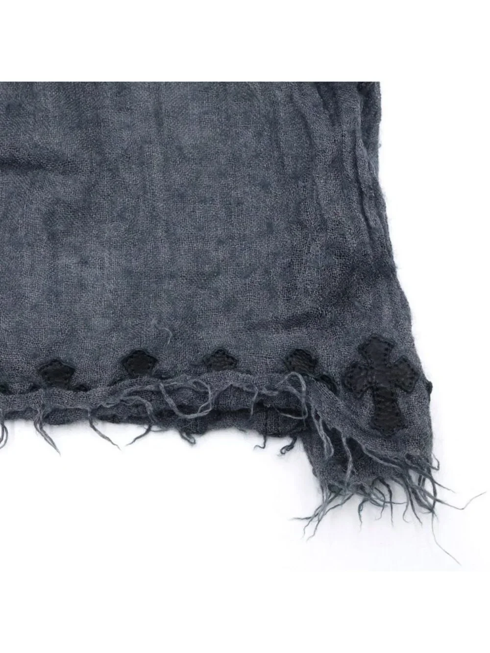 Chrome Hearts CH Stole Leather Cross Patch Fringe Shawl Gray Scarf